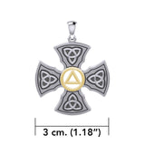 Templar Cross with AA Symbol Sterling Silver with 14K Gold Vermeil Accent Pendant MPD6376