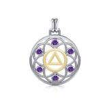 Flower of Life with AA Symbol Sterling Silver with 14K Gold Vermeil Accent Pendant MPD6378