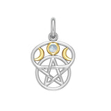 Moon with Pentacle Silver and Gold Accent Pendant MPD832