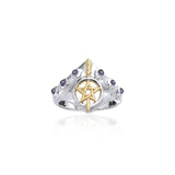 Broomstick & Pentagram Silver and 18K Gold Accent Ring MRI343