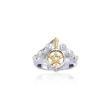 Broomstick & Pentagram Silver and 18K Gold Accent Ring MRI343