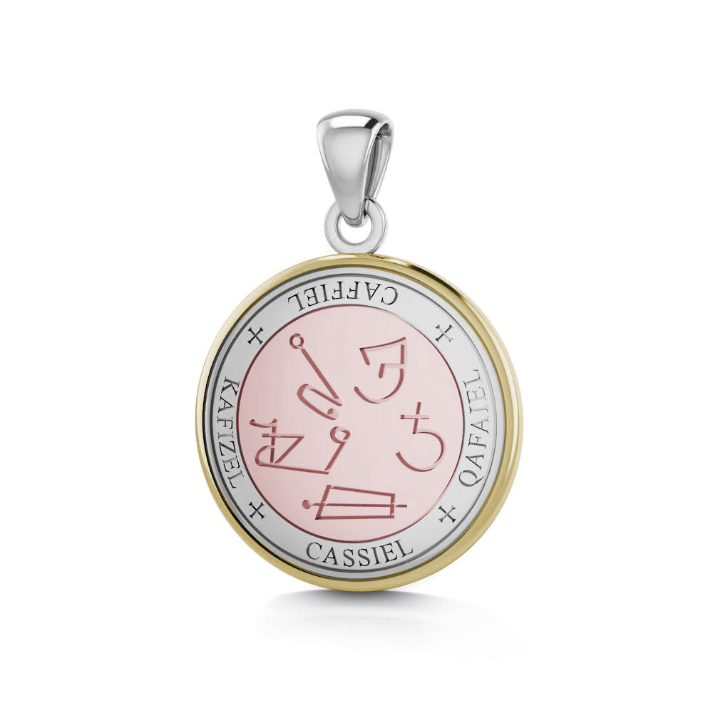 Sigil of the Archangel Cassiel Small Sterling Silver with pink and Yellow Gold Plate Accent Pendant OPD4584