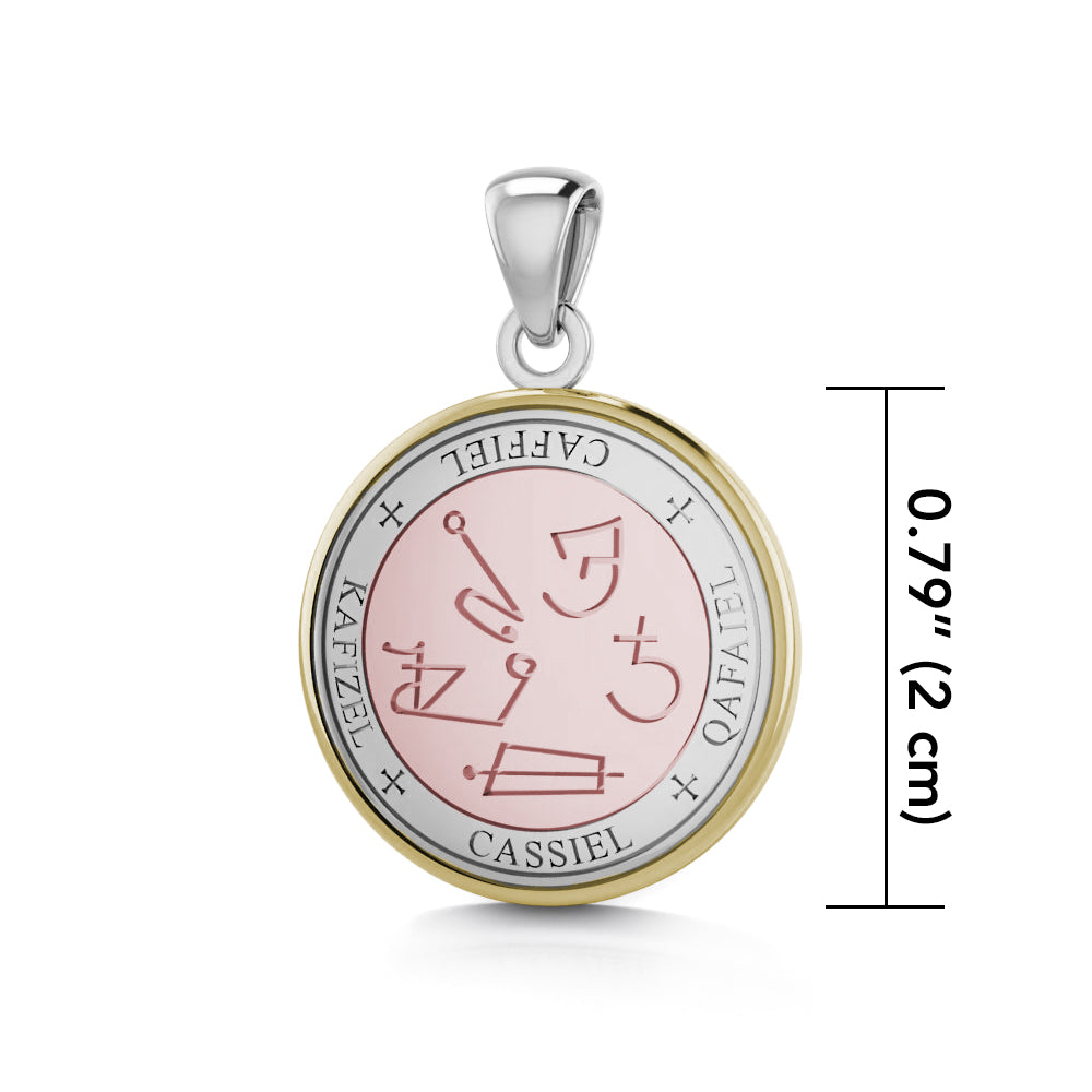 Sigil of the Archangel Cassiel Small Sterling Silver with pink and Yellow Gold Plate Accent Pendant OPD4584