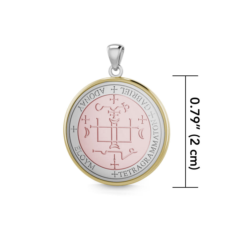 Sigil of the Archangel Gabriel Small Sterling Silver with pink and Yellow Gold Plate Accent Pendant OPD4783