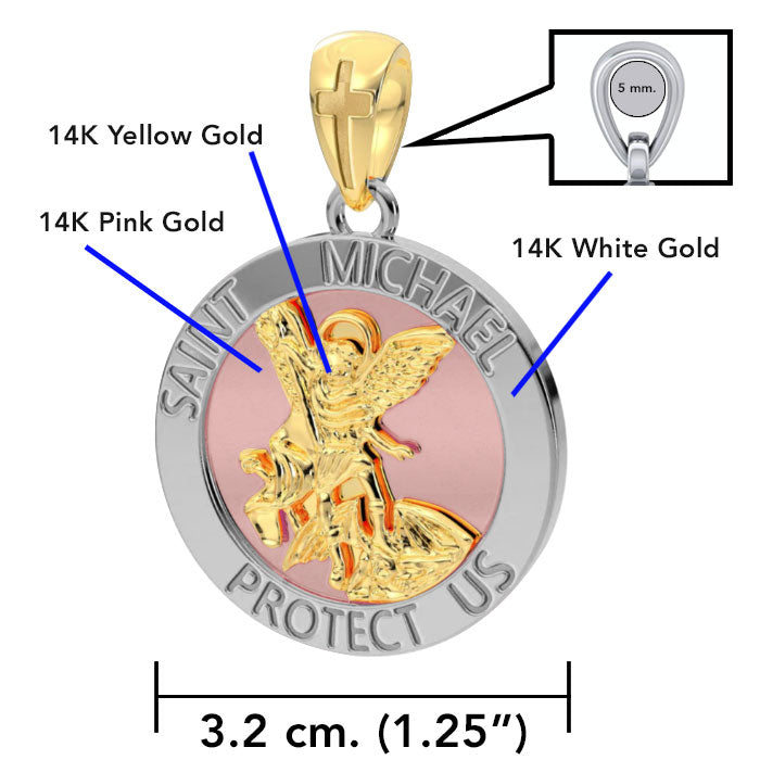Saint Michael White, Yellow and Pink Gold Pendant RPD4564