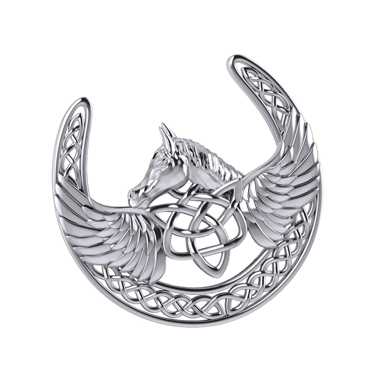 Sterling Silver Celtic Guardian Pegasus Brooch with Angel Wings - Spiritual Protection Jewelry by Peter Stone TBC166
