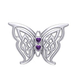 Celtic Transformation Elegance : Sterling Silver Butterfly Brooch with Heart Gemstone by Peter Stone Jewelry TBC167