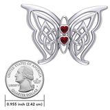 Celtic Transformation Elegance : Sterling Silver Butterfly Brooch with Heart Gemstone by Peter Stone Jewelry TBC167