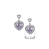 Filigree Heart with Gemstone Sterling Silver Post Earrings TE592