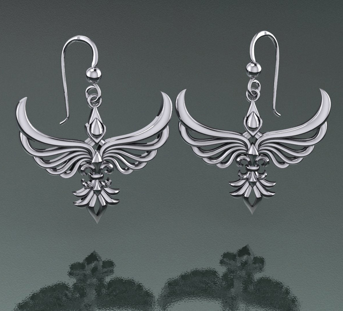 Phoenix with Fleur De Lis Sterling Silver Earrings TER1703