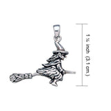 A mystical and playful ride ~ Sterling Silver Witch on Broomstick Pendant Jewelry TP1527