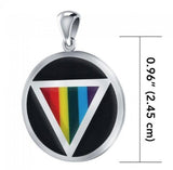 Rainbow Triangle Inlay with Black Onyk  LGBTQ Pride Round SilverPendant TPD328