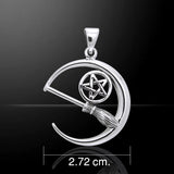 Moon Pentacle with Broom Silver Pendant TPD3386