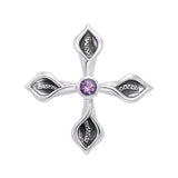 Calla Lily Cross Silver Pendant with Gemstone TPD3392