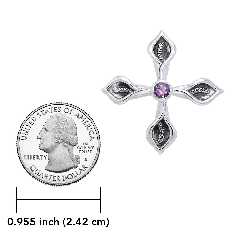 Calla Lily Cross Silver Pendant with Gemstone TPD3392