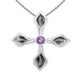 Calla Lily Cross Silver Pendant with Gemstone TPD3392