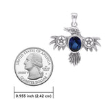Raven with Pentacle Wings and Gemstone Silver Pendant TPD4332