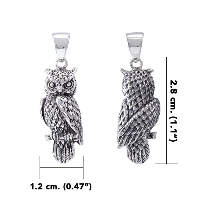 Wise and ever watchful ~ Sterling Silver Jewelry Horned Owl 3 Dimensional Pendant TPD4586