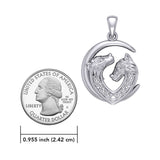Double Celtic Wolves with Crescent Moon Silver Pendant TPD6042