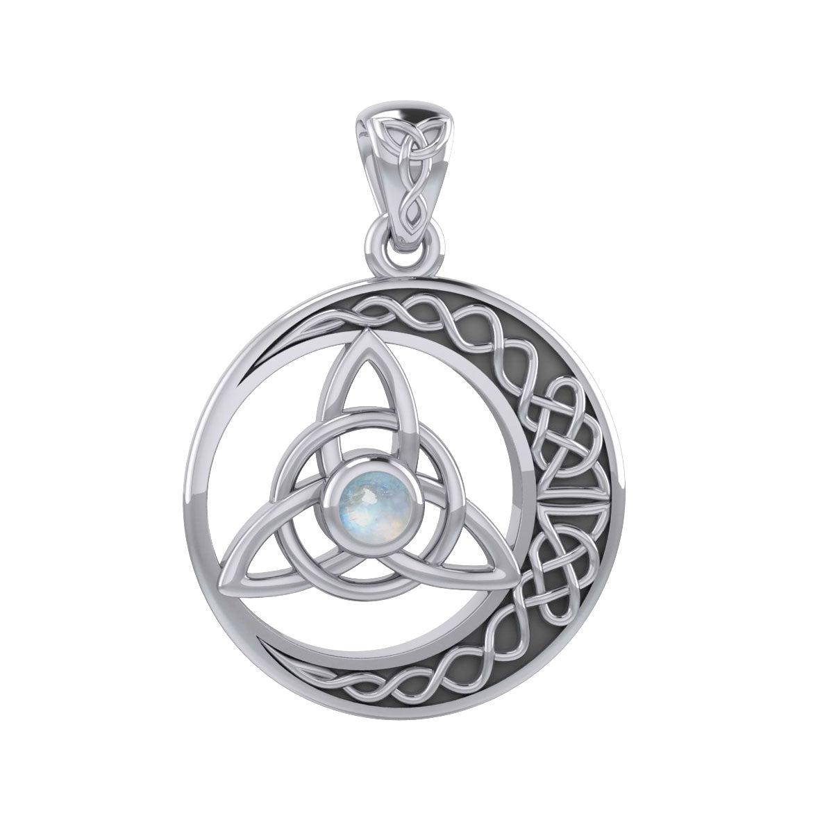The Celtic Knot Moon and Triquetra Silver Pendant with Stone TPD6052
