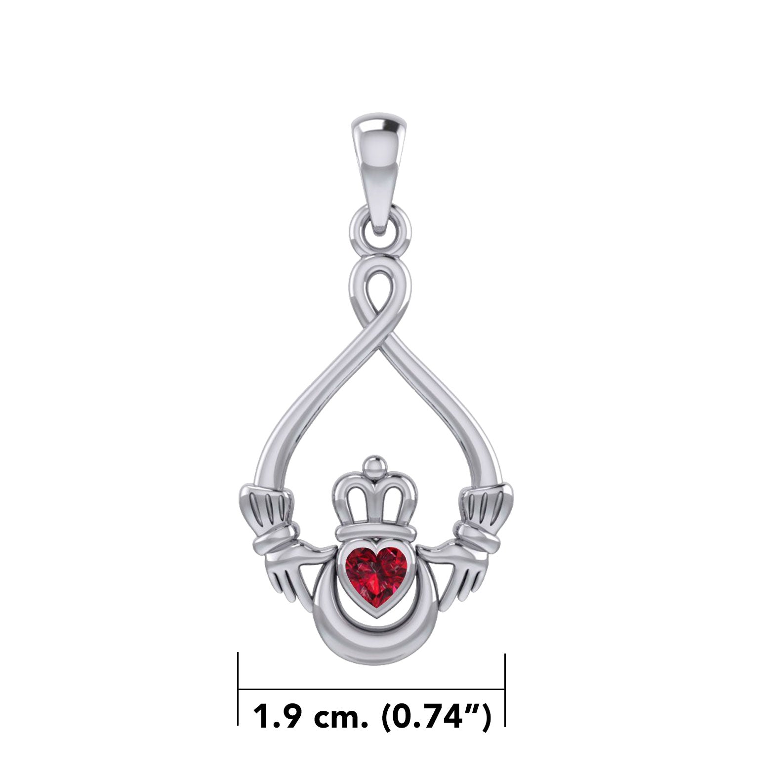 Claddagh with Heart Gemstone and Crescent Moon at the bottom Silver Pendant TPD6124