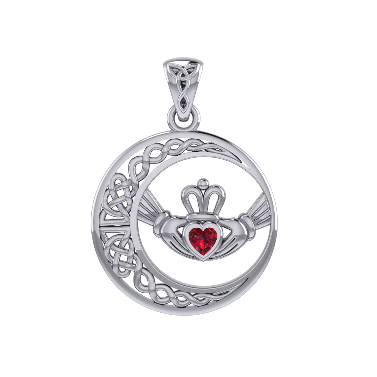Celtic Crescent Moon and Claddagh with Heart Gemstone Silver Pendant TPD6127