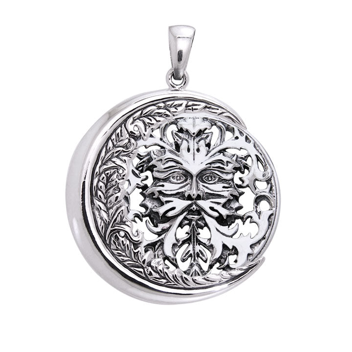 Oberon Zell Green Man on Crescent Moon Silver Pendant TPD6131