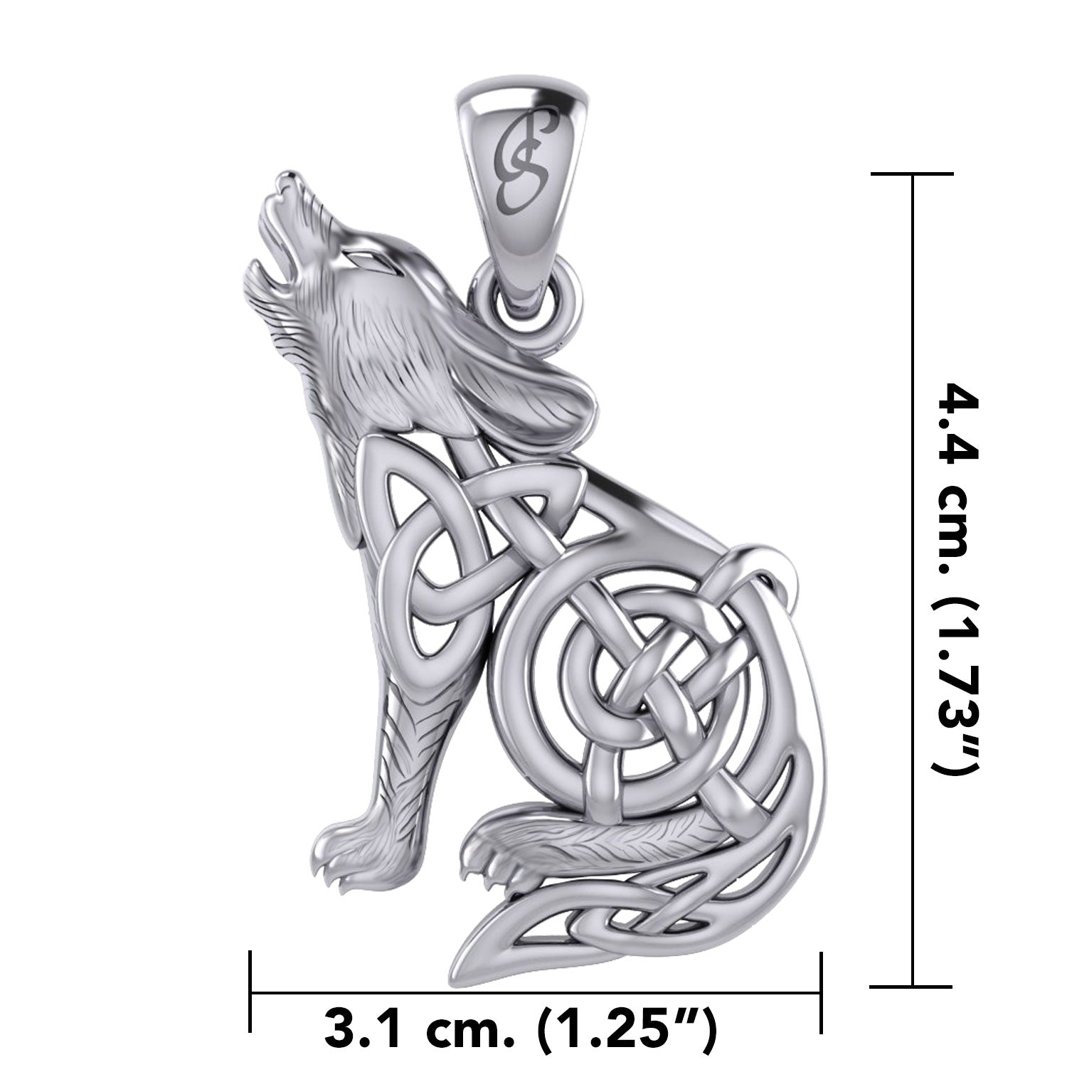 Celtic Spirit Howling Wolf Design for Unique Style Sterling Silver Pendant BY Peter Stone Jewelry TPD6138