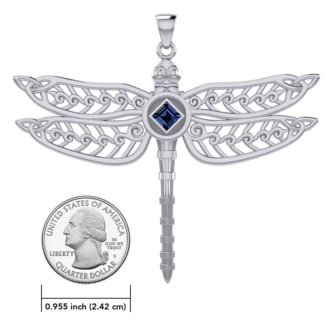 Dragonfly with Facet Gemstone NA Symbol Silver Pendant TPD6163