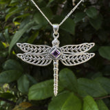 Dragonfly with Facet Gemstone NA Symbol Silver Pendant TPD6163