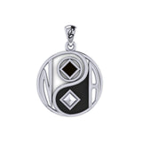 Balancing Yin Yang With NA Recovery Symbol Sterling Silver Pendant with Black and White EnamelTPD6352