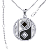 Balancing Yin Yang With NA Recovery Symbol Sterling Silver Pendant with Black and White EnamelTPD6352