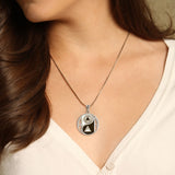 Balancing Yin Yang With AA Recovery Symbol Sterling Silver Pendant with Black and White Enamel TPD6353