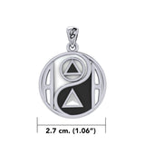 Balancing Yin Yang With AA Recovery Symbol Sterling Silver Pendant with Black and White Enamel TPD6353