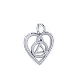 Heart with AA Recovery Symbol Sterling Silver Pendant TPD6387