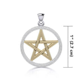 Pentacle Silver and 14K Gold Accent Pendant with Sand brush TPV089/S