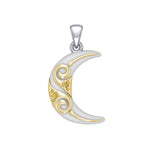 Spiral Crescent Moon  Silver and 14K Gold Accent Pendant TPV3411