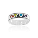 Rainbow Triangles Silver Band Ring TR1843 - Jewelry