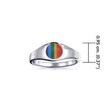 Rainbow Inlay Circle Signet Silver Ring TRI088