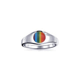 Rainbow Inlay Circle Signet Silver Ring TRI088