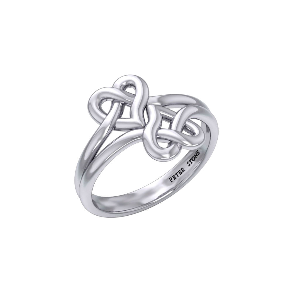 Double Celtic Heart Silver Ring TRI2391