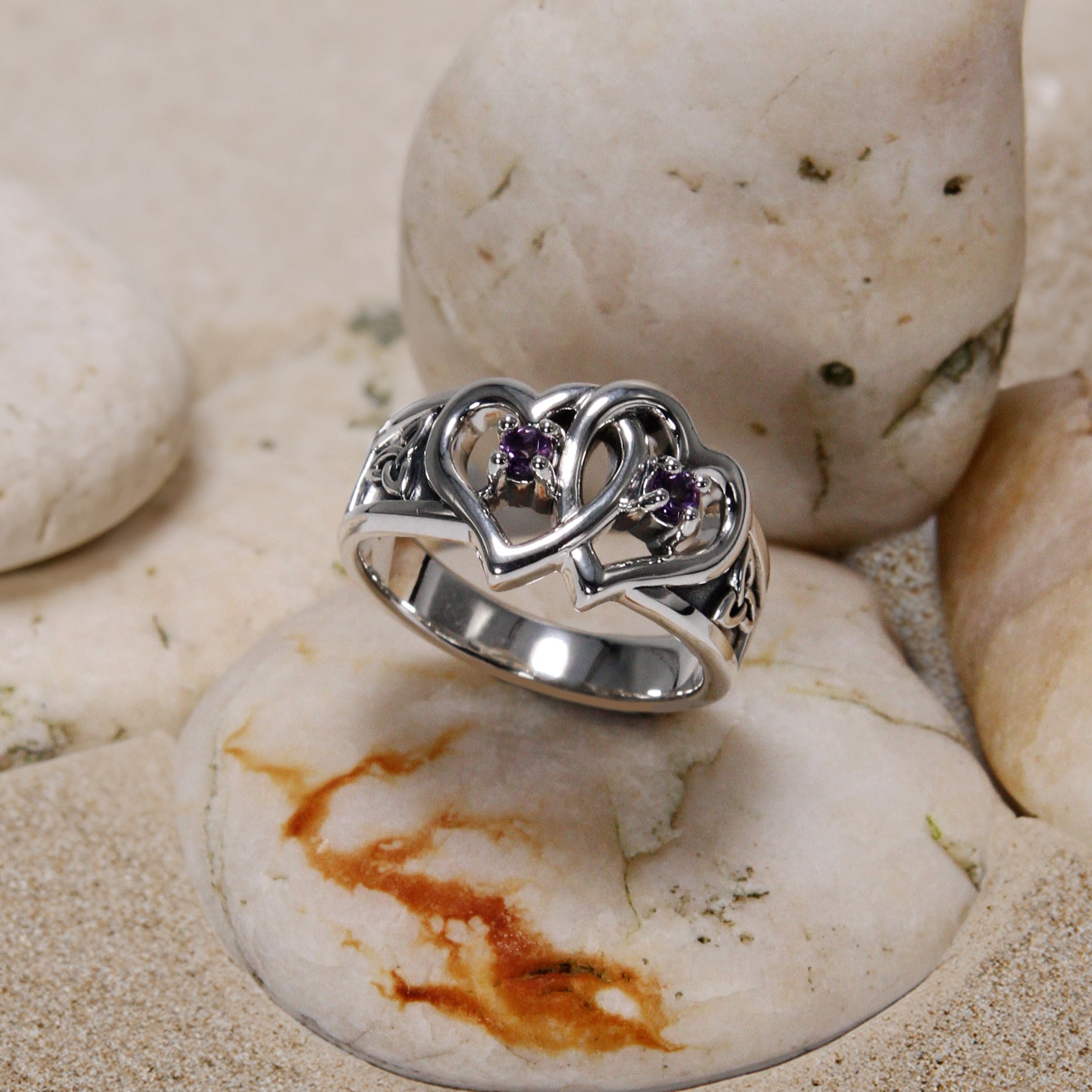 Celtic Double Heart And Trinity With Gemstone Ring TRI2392