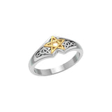Celtic Knot  Pentacle Silver with 14K Gold Accent Ring TRV3813