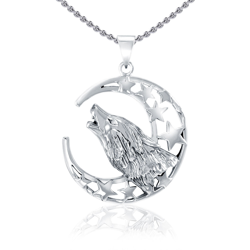 Baying Wolf Sterling Silver Pendant With Chain Set TSE744