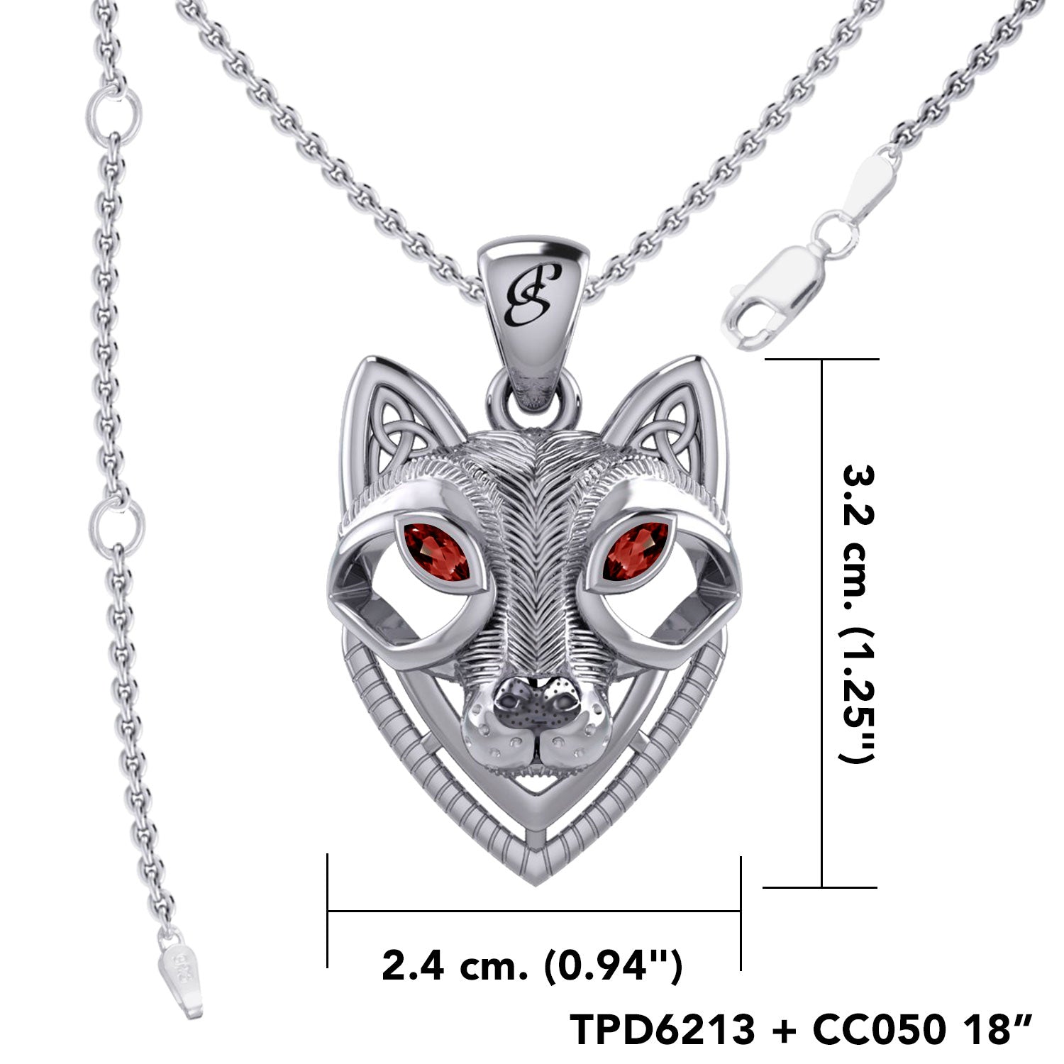 Celtic Wolf Spirit with Meaningful Gemstone Sterling Silver Pendant – Mystical Symbol of Spiritual Connection and Strength by Peter Stone Jewelry TPD6213