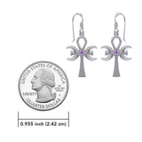 A breath of life ~ Solid White Gold Triple Goddess Ankh Hook Earrings with Gemstone WER1708
