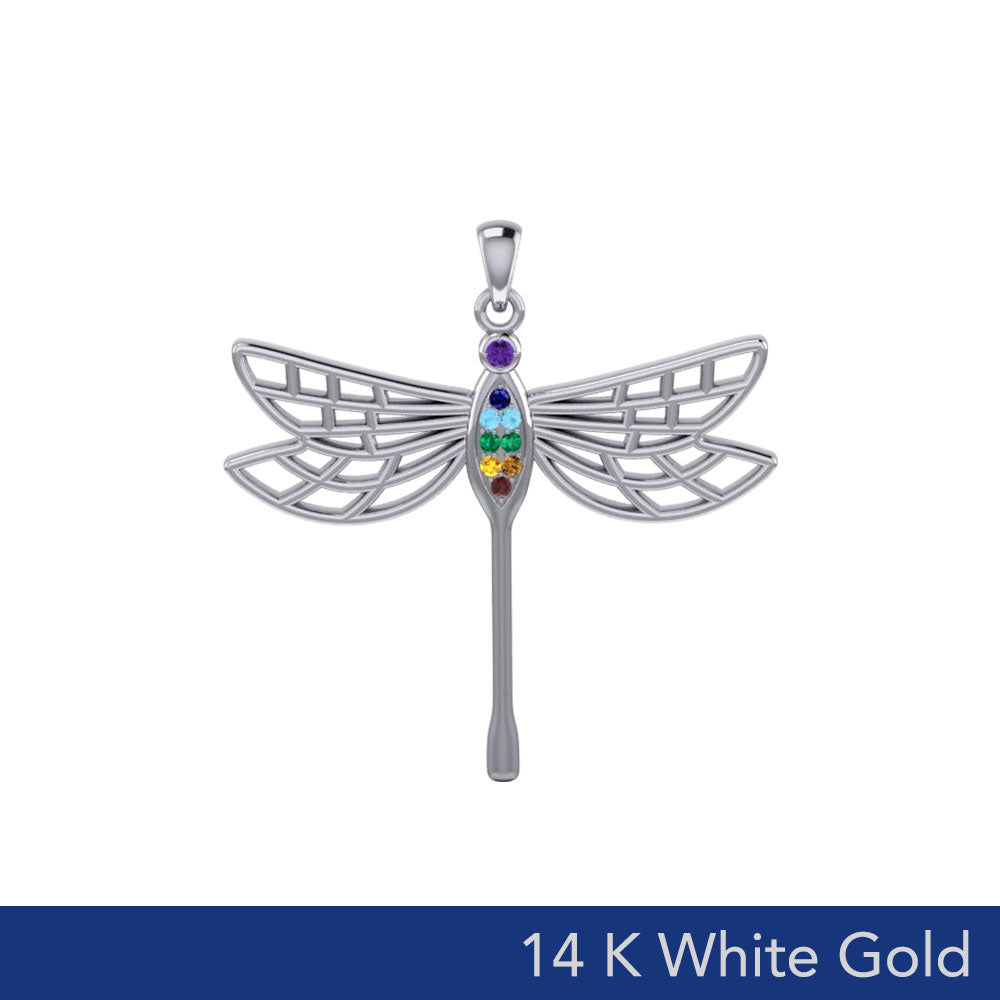 Lovely Spiritual Chakra Dragonfly 14K White Gold Pendant WPD4214