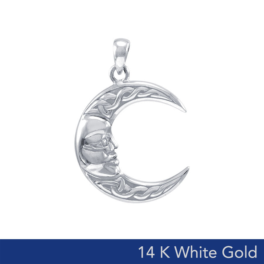 Celtic Moon God 14K White Gold Pendant WPD4327