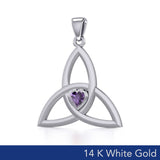 The Celtic Trinity Knot 14 Karat White Gold Pendant with Heart Gemstone WPD5342