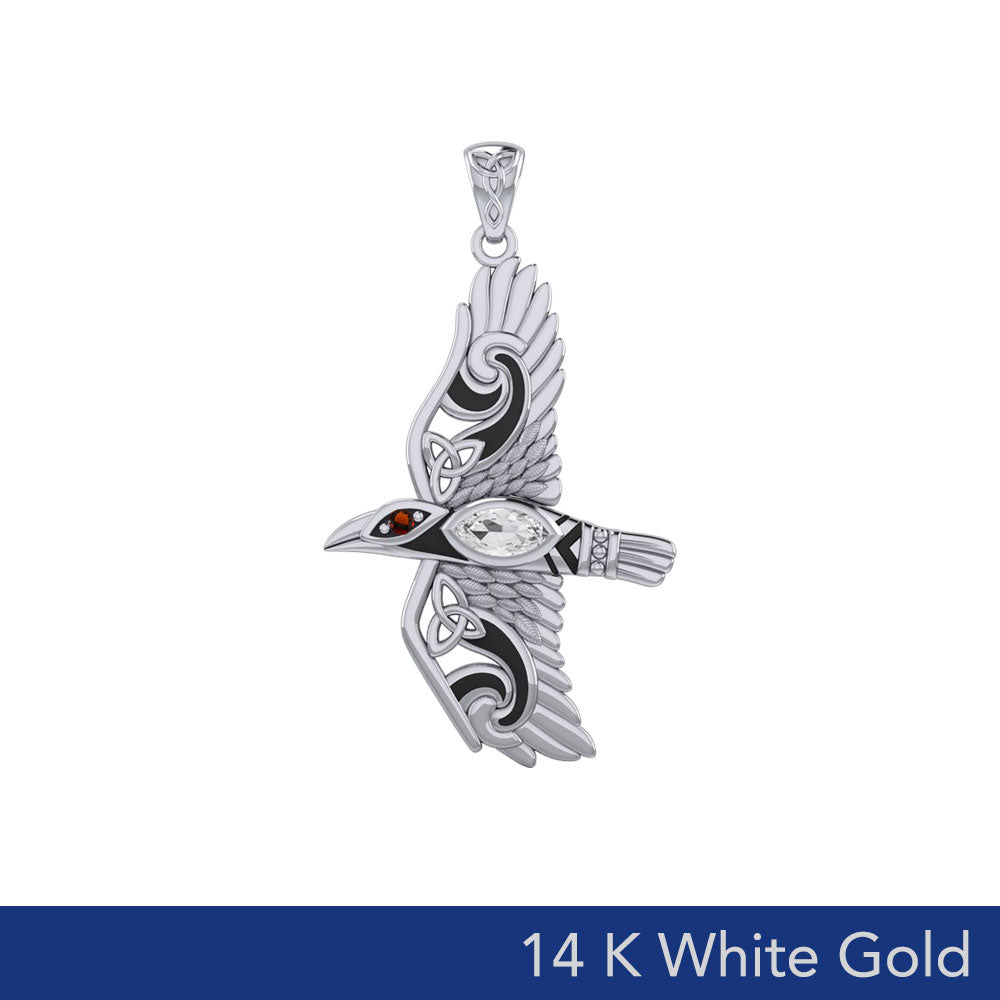 Mythical Raven 14K White Gold Jewelry Pendant with Gemstone WPD5382